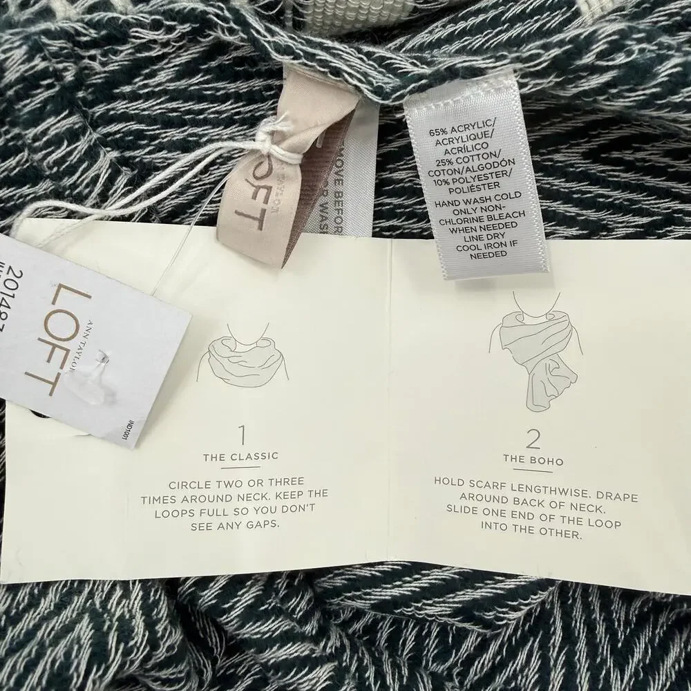 Loft Ann Taylor Infinity Scarf Navy Creme Textured Knit 3 Ways to Wear Loop NWT
